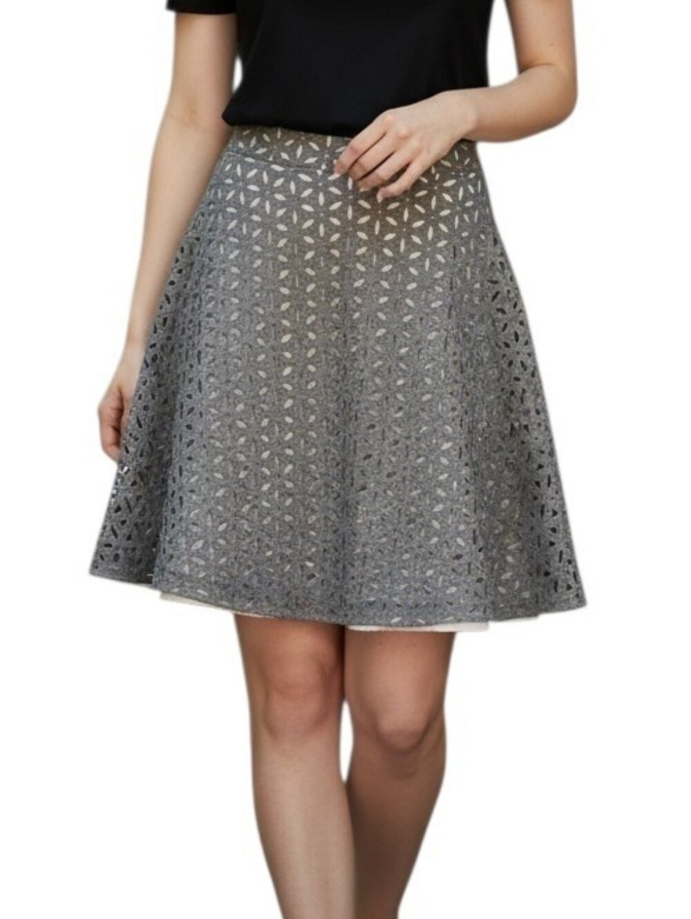 Club Monaco Grey Eyelet Cutout Mini Skater Skirt Women's Size 2